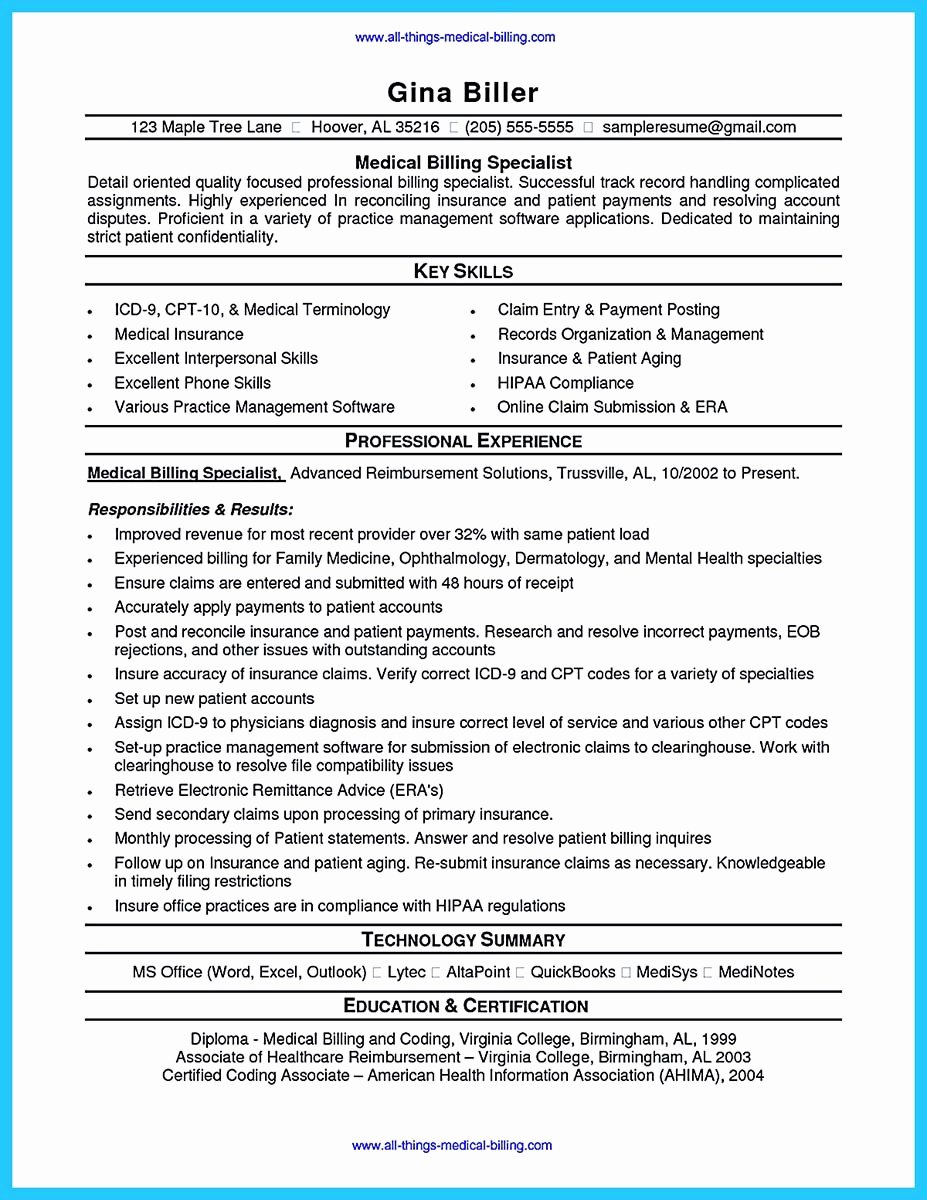 Medical Biller Resume Examples Awesome Exciting Billing Specialist Resume that Brings the Job to You