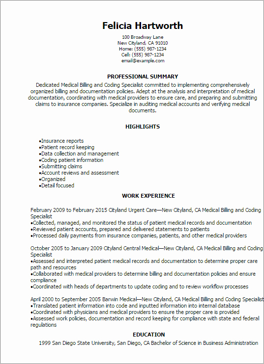 Medical Biller Resume Examples Awesome Medical Billing and Coding Resume Example