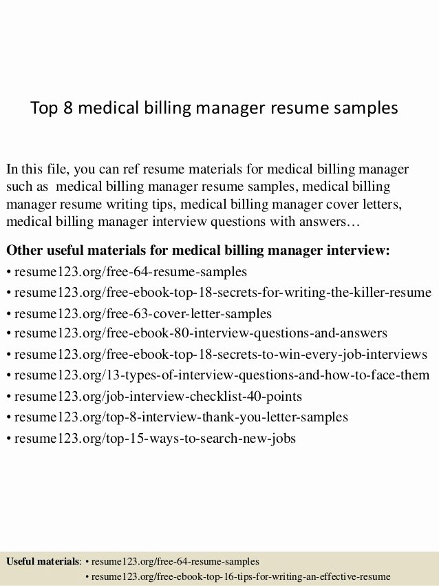 Medical Biller Resume Examples Inspirational top 8 Medical Billing Manager Resume Samples