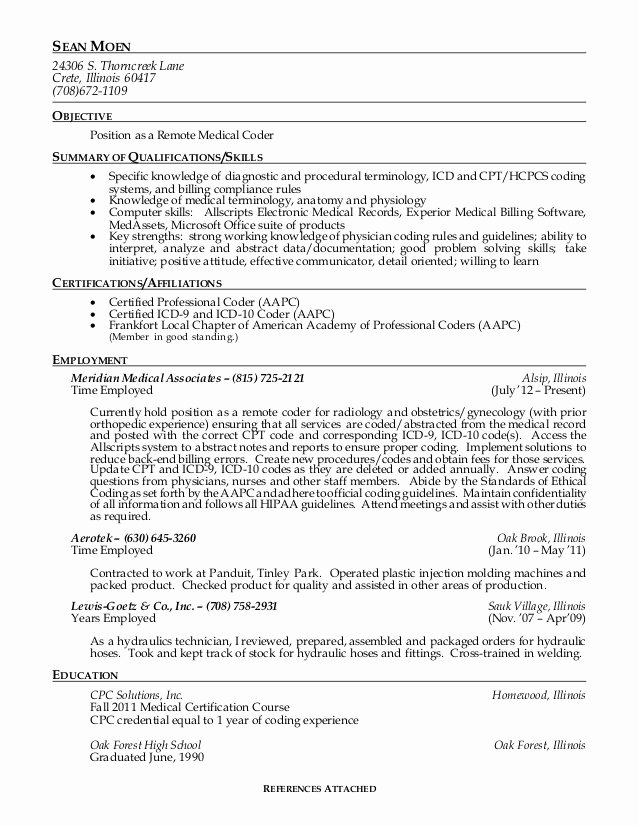 Medical Biller Resume Examples Luxury Sean Moen 2015 Resume