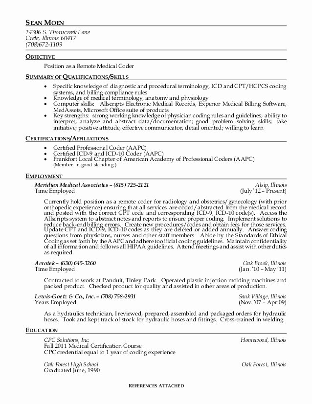 Medical Biller Resume Examples Luxury Sean Moen 2015 Resume