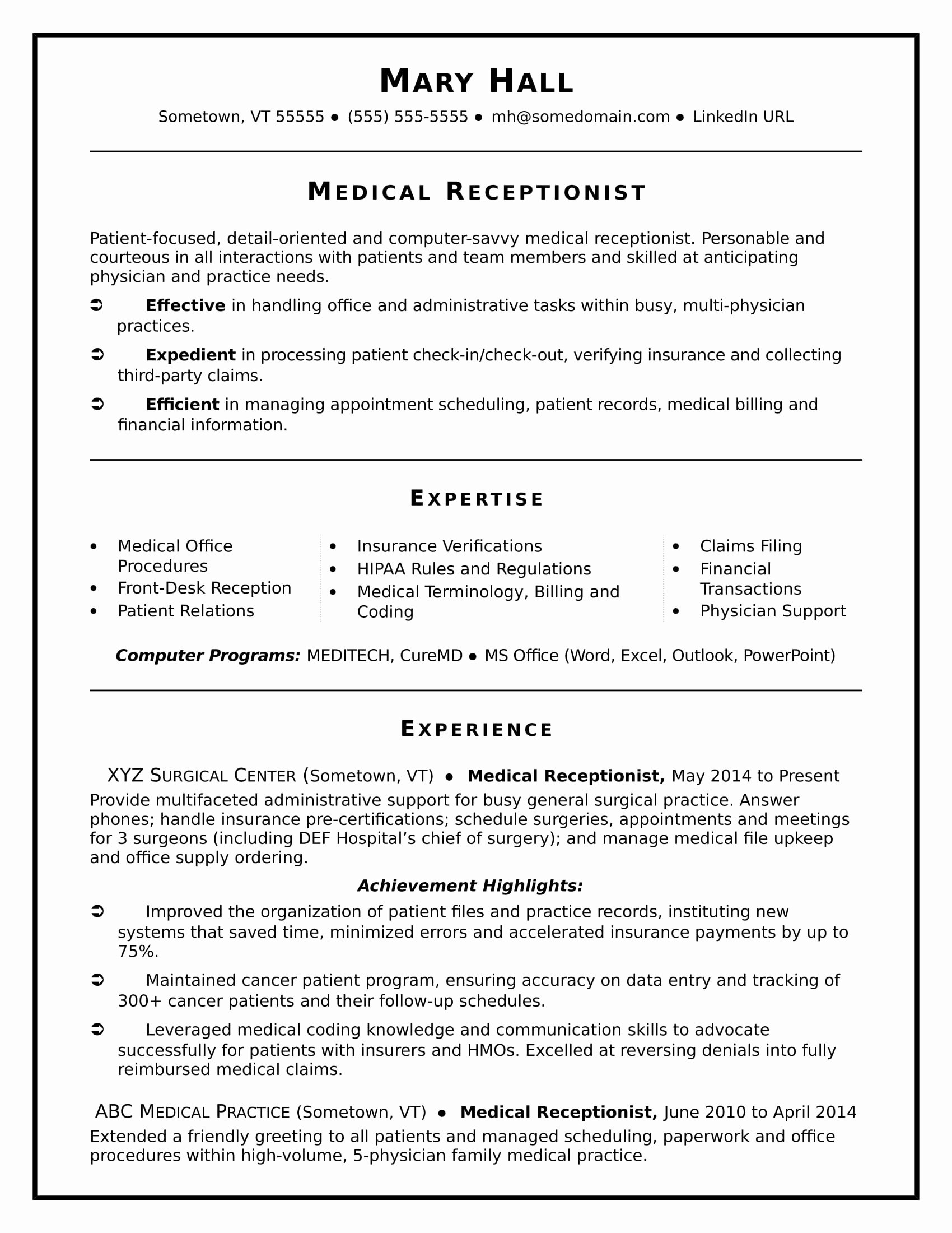 Medical Cv Template Word Best Of Medical Receptionist Resume Sample