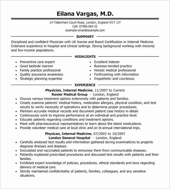 Medical Cv Template Word Elegant Doctor Resume Template – 16 Free Word Excel Pdf format