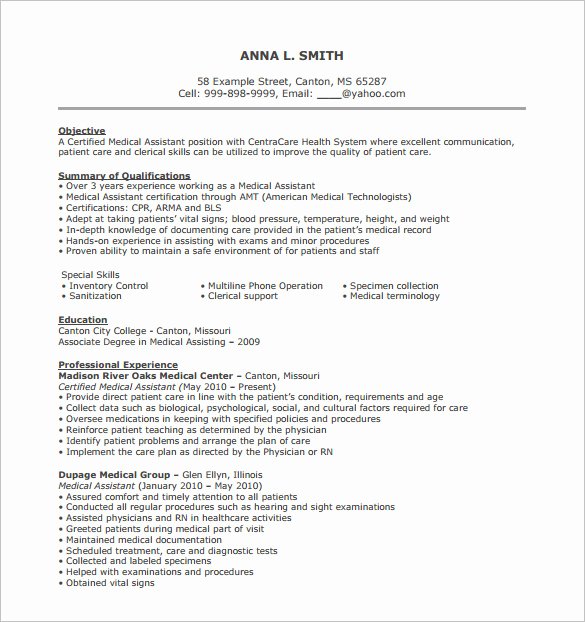 Medical Cv Template Word Inspirational 7 Medical assistant Resume Templates Doc Excel Pdf