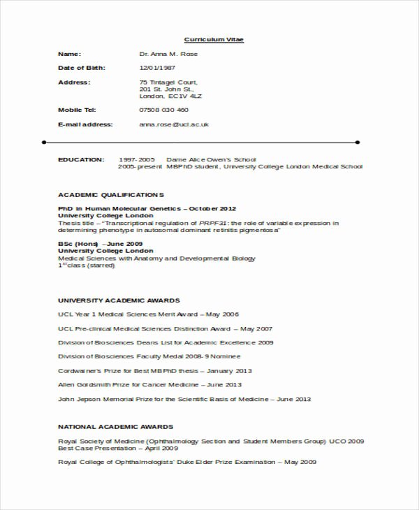 Medical Cv Template Word Luxury Doctor Curriculum Vitae Template 9 Free Word Pdf