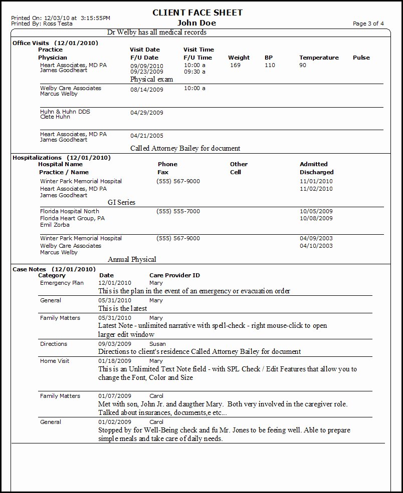 Medical Face Sheet Beautiful Demographics Section