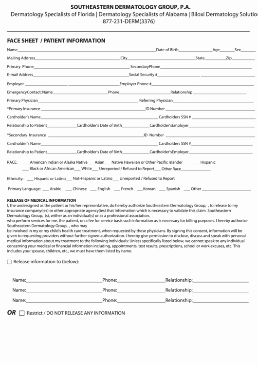 Medical Face Sheet Best Of Face Sheet Patient Information Template Printable Pdf