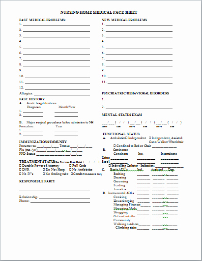 Medical Face Sheet Elegant Medical Face Sheet at Word Documents