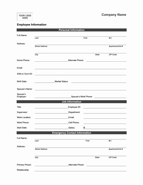 Medical Face Sheet Lovely Employee Information form Templates Mbo