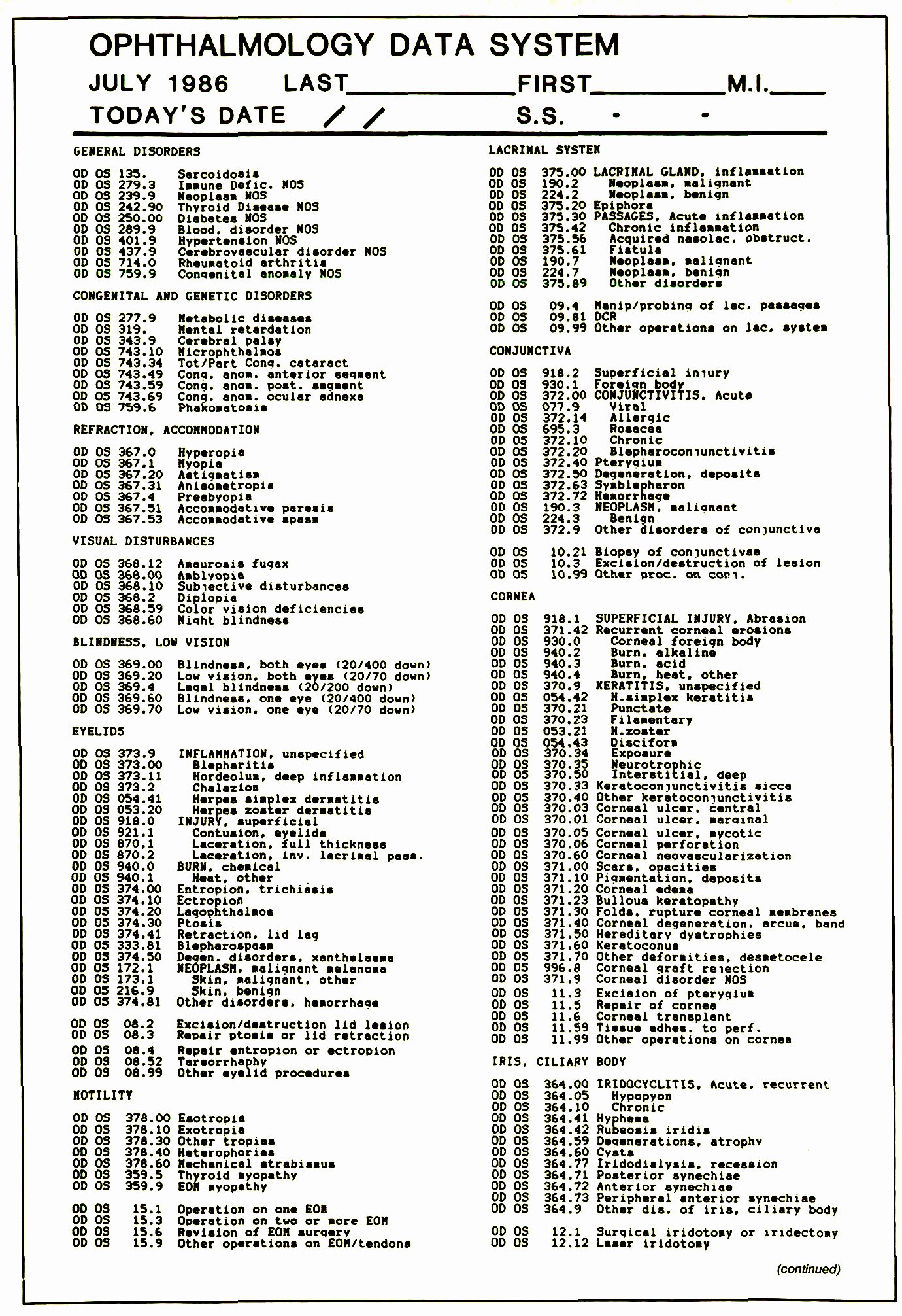 Medical Face Sheet Luxury Simplified Diagnostic Coding Sheet for Puterized Data