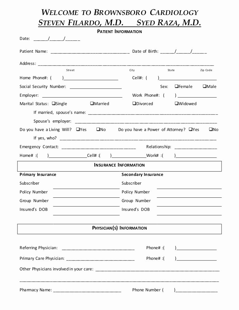 Medical Face Sheet Unique New Patient forms New Patient Medical History