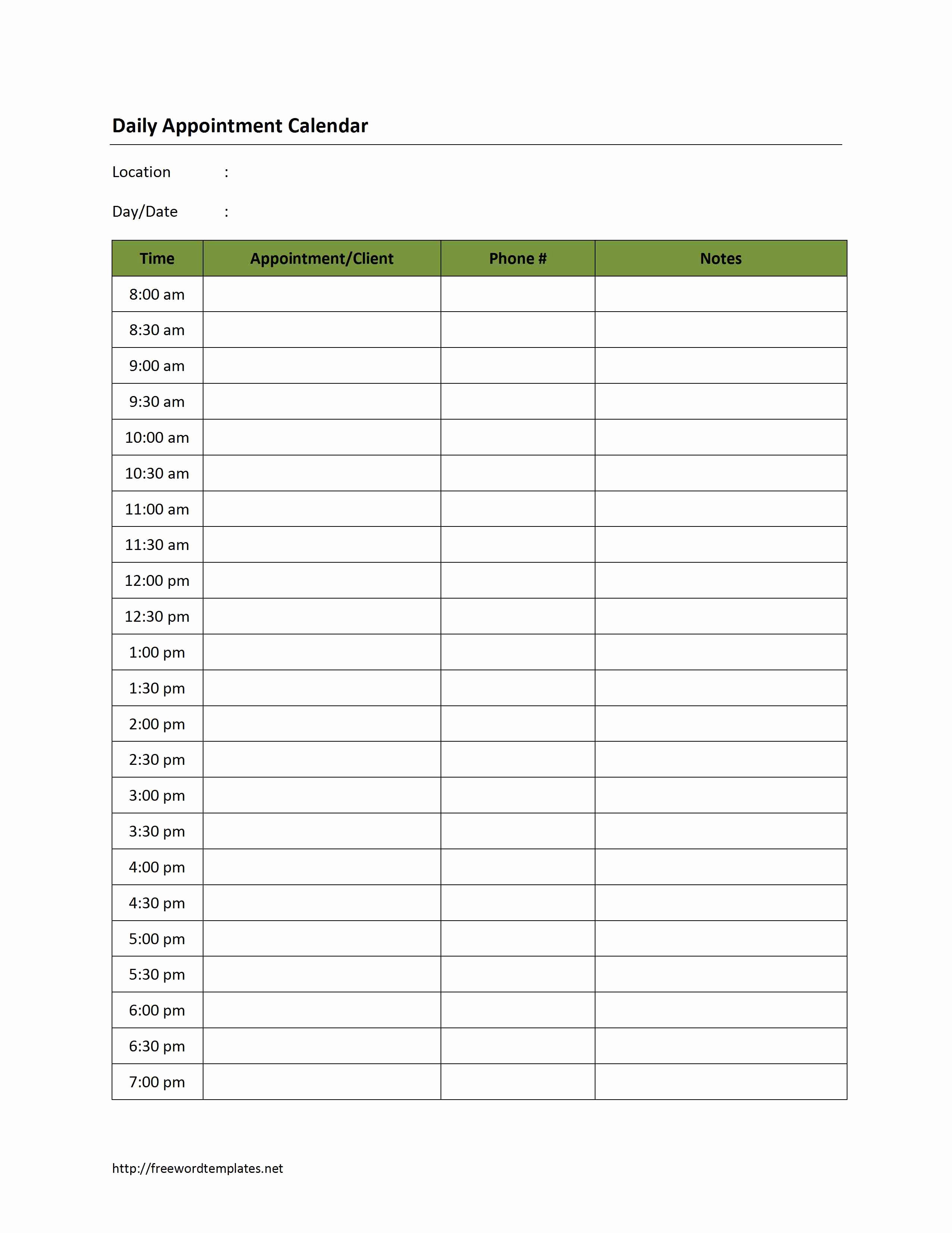 Medical Office Appointment Scheduling Template Best Of Daily Appointment Calendar Template