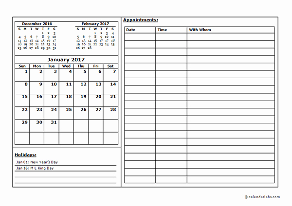 Medical Office Appointment Scheduling Template Inspirational 2017 Monthly Calendar Appointment Free Printable Templates