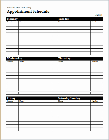 Medical Office Appointment Scheduling Template Luxury Appt Schedule Template