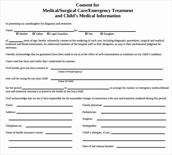 Medical Procedure Consent form Template Awesome Sample Child Medical Consent form 5 Download Free