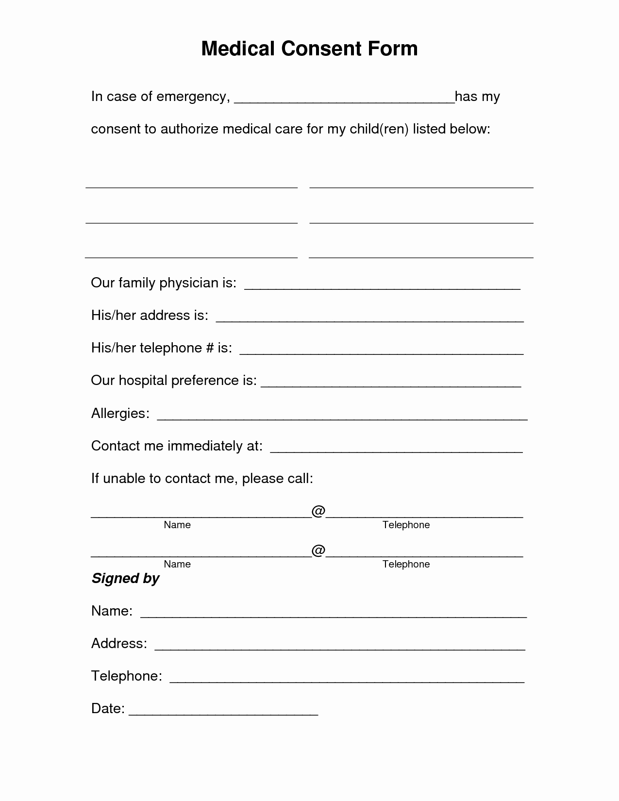 Medical Procedure Consent form Template Best Of Free Printable Medical Consent form