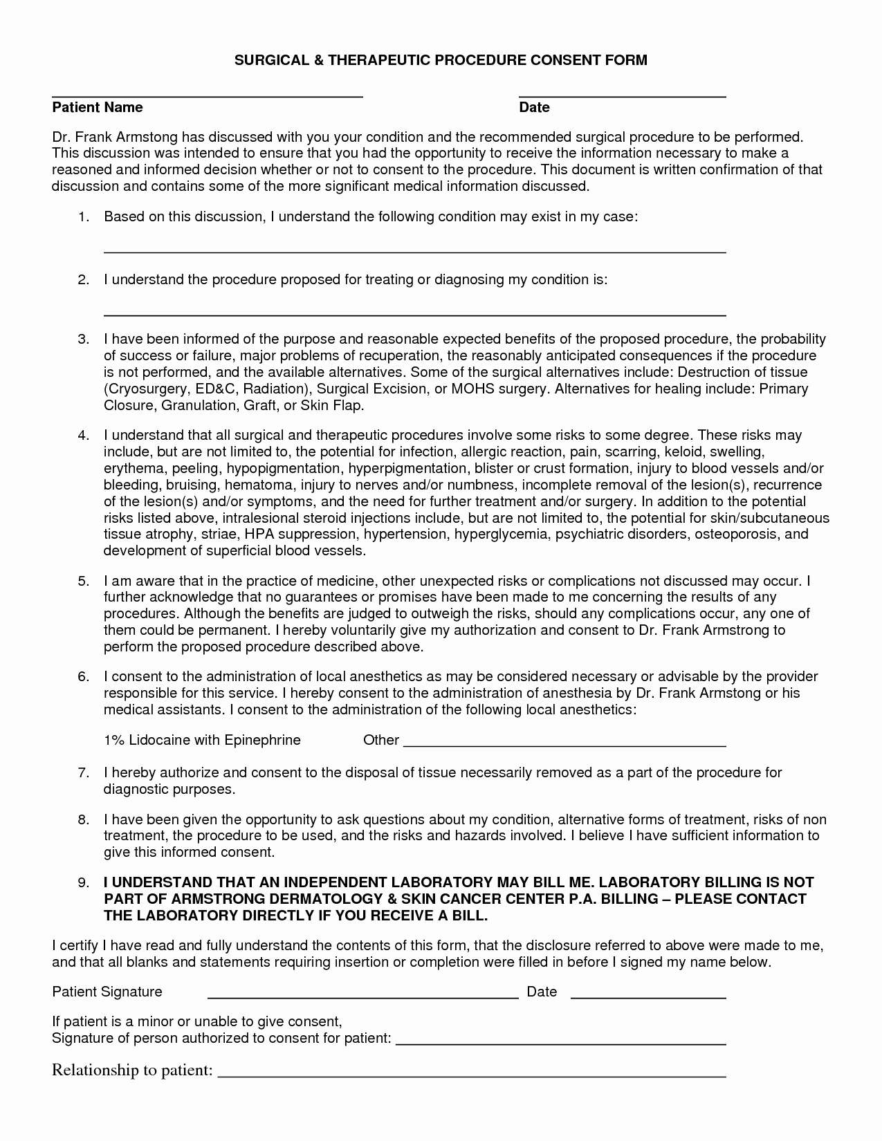 Medical Procedure Consent form Template Fresh Medical Procedure Consent form Template