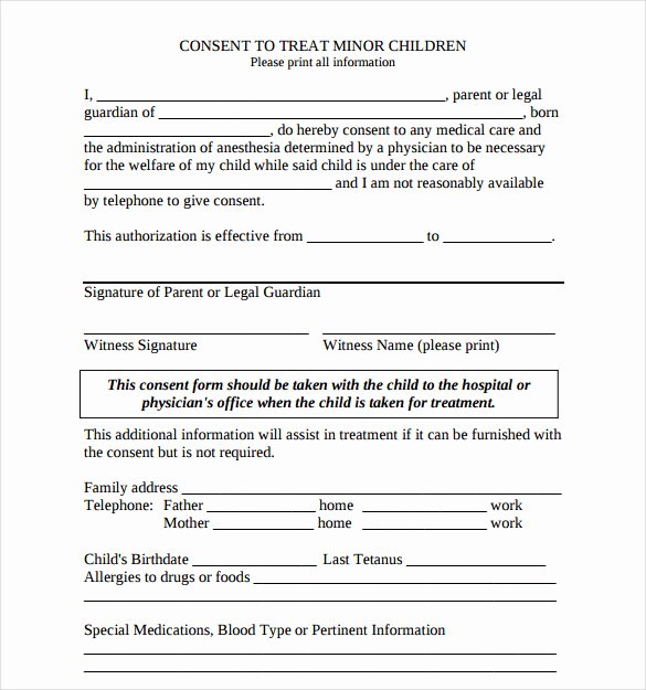 Medical Procedure Consent form Template Fresh Sample Child Medical Consent form 5 Download Free