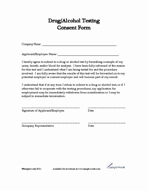 Medical Procedure Consent form Template Luxury Drug Testing Consent form