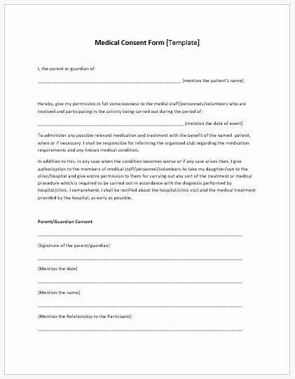 Medical Procedure Consent form Template Unique Medical Consent form Template Ms Word