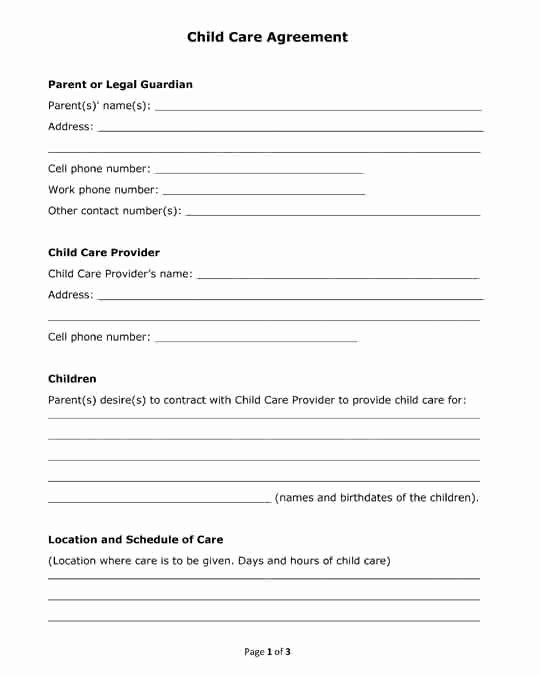 Medical Release form for Babysitter Elegant Free Printable Pdf format form Child Care Agreement for