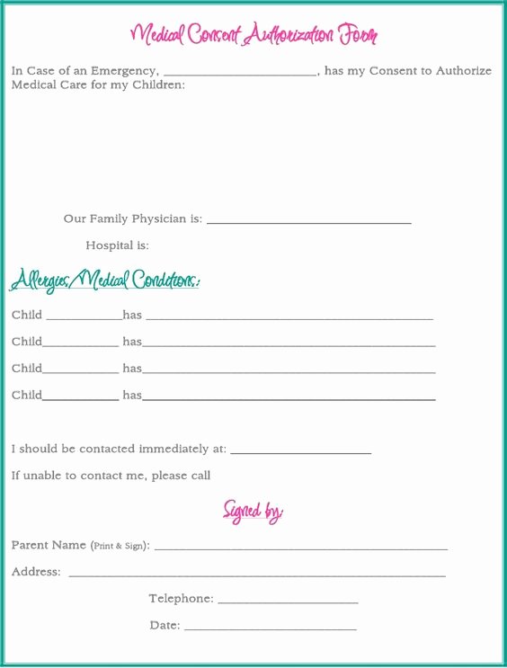 Medical Release form for Babysitter Fresh Medical Consent form while Your Away A