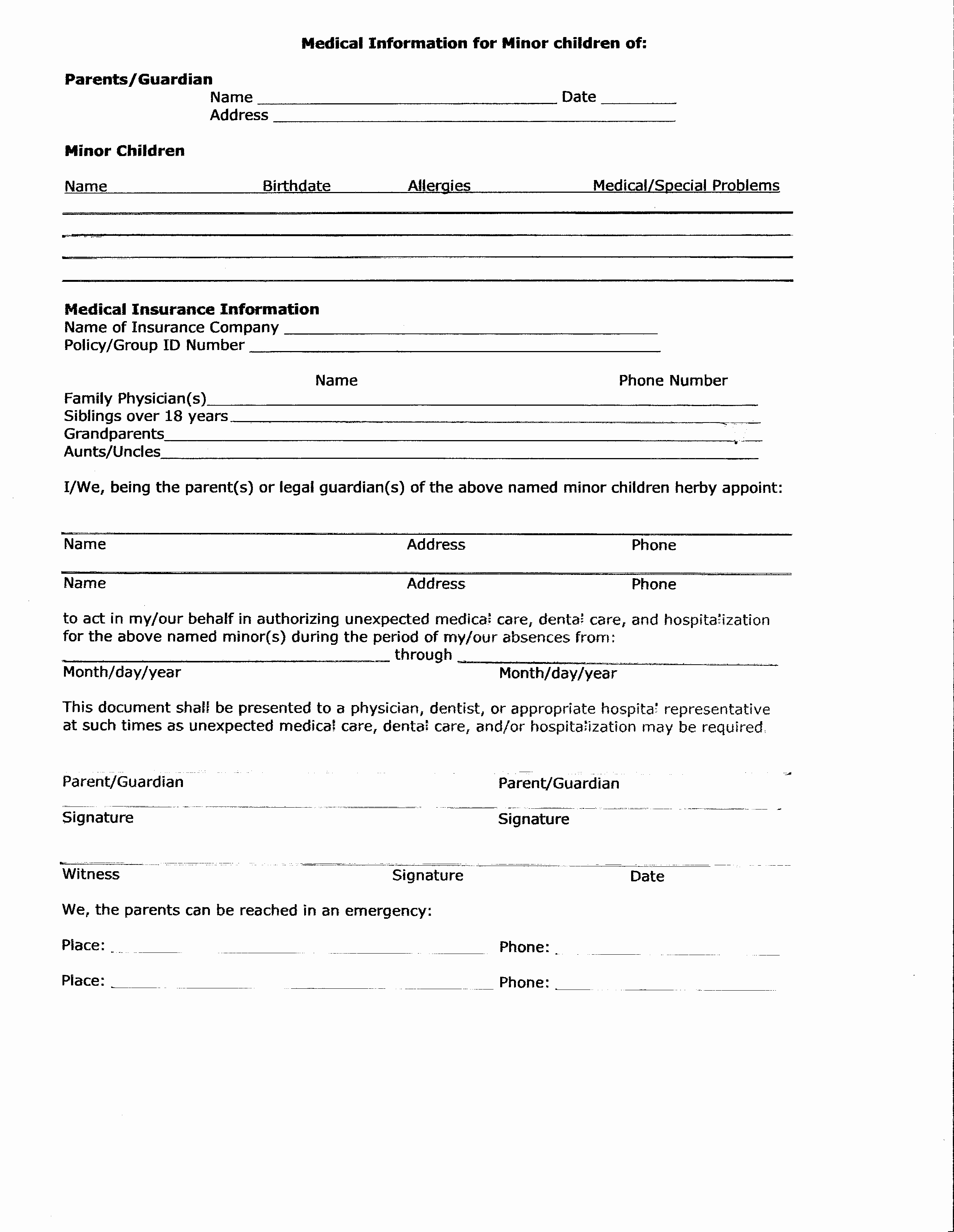 Medical Release form for Babysitter Lovely Frompo