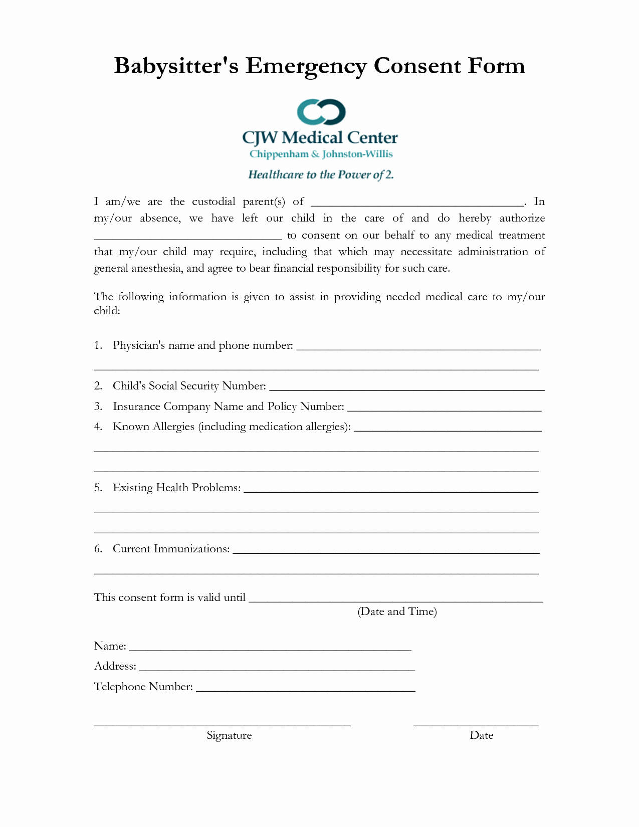 Medical Release form for Babysitter New Babysitting forms Reverse Search
