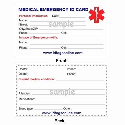 Medication Card Template Beautiful 100 Medical Emergency Wallet Cards for Medical Alert Id