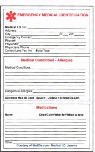 Medication Card Template Best Of Free Printable Medical Id Cards