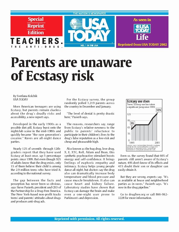 Medication Teaching Plan Fresh Parents are Unawareof Ecstasy Risk Anti Education