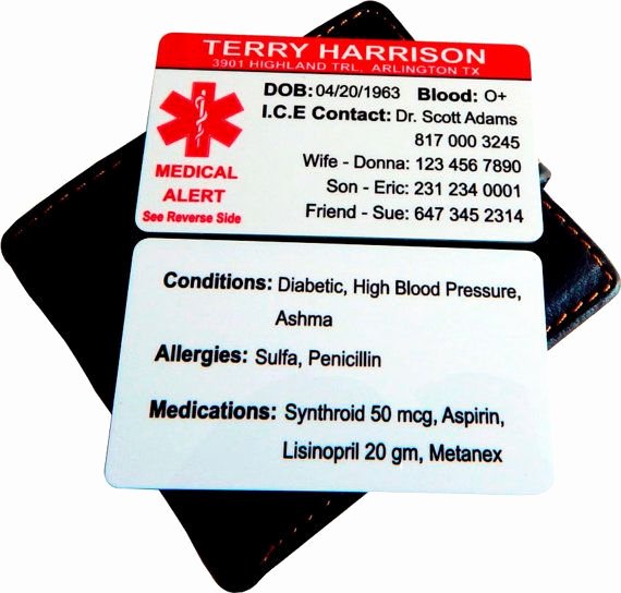 Medication Wallet Card Template Awesome Custom Medical Info Contact Cardemergency by