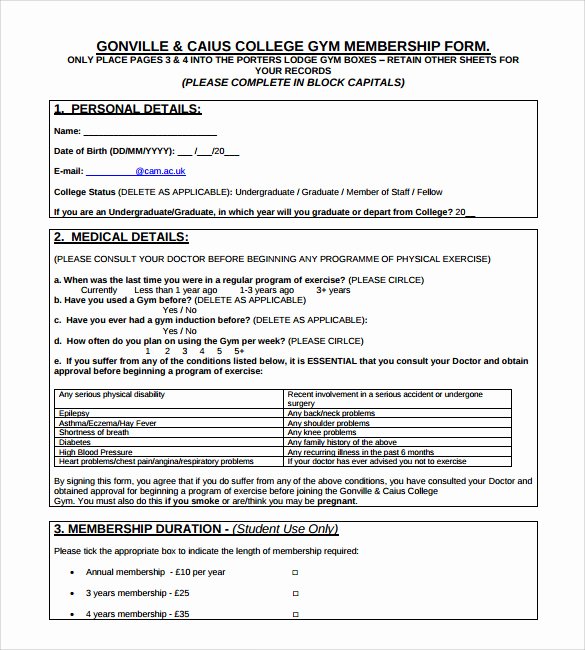 Membership Application Template Free Awesome 11 Gym Contract Templates Pages Word Docs