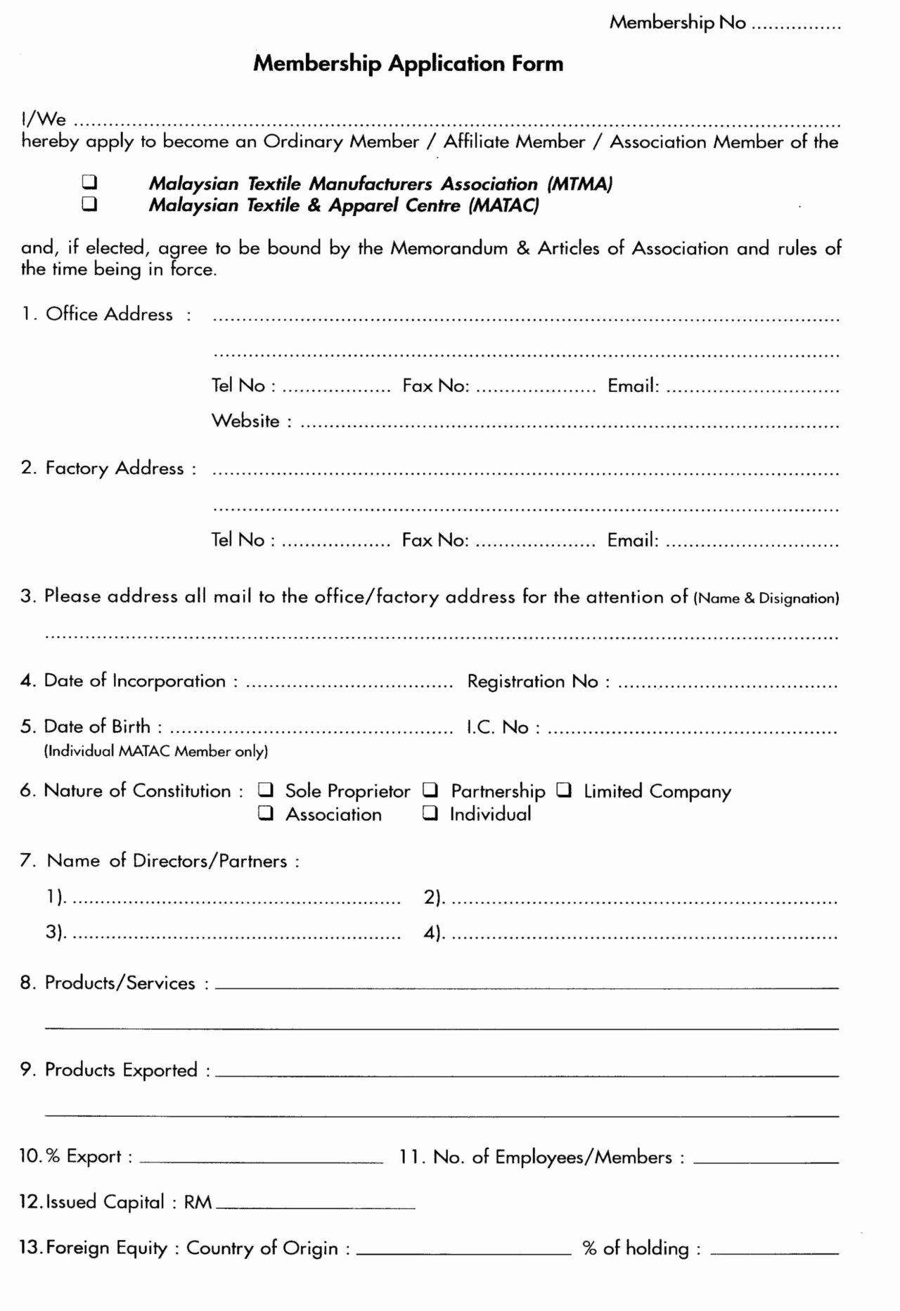 Membership Application Template Free Awesome association Membership Application form Template