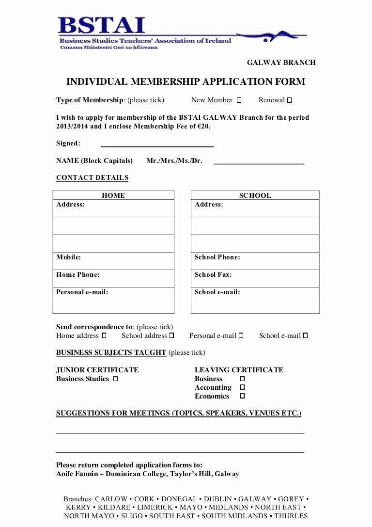 Membership Application Template Free Beautiful Membership Application form 2013 2014 Galway1