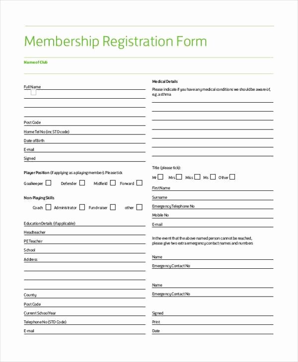 Membership Application Template Free Lovely Sample Membership Registration forms 7 Free Documents