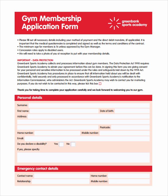 Membership Application Template Free Unique 11 Gym Contract Templates Pages Word Docs