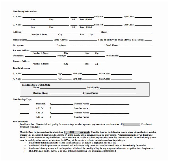 Membership Application Template Free Unique 18 Gym Contract Templates Word Docs Pages