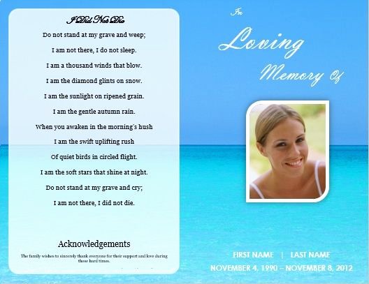 Memorial Card Template Awesome Single Fold Beach Funeral Program Template for