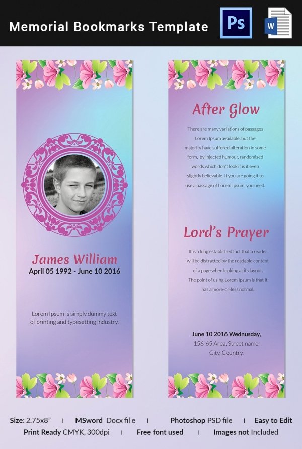 Memorial Card Template Free Download Fresh 10 Memorial Bookmarks Templates Free Psd Ai Eps