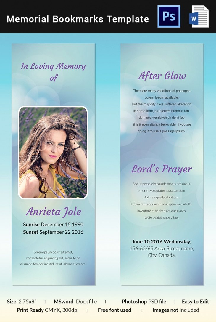 Memorial Card Template Free Download New 5 Memorial Bookmark Templates – Free Word Pdf Psd