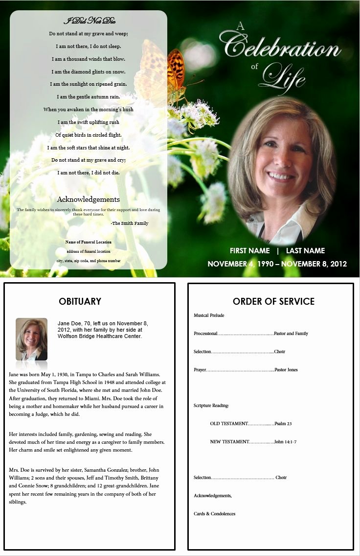 Memorial Card Template Microsoft Word Inspirational 73 Best Printable Funeral Program Templates Images On