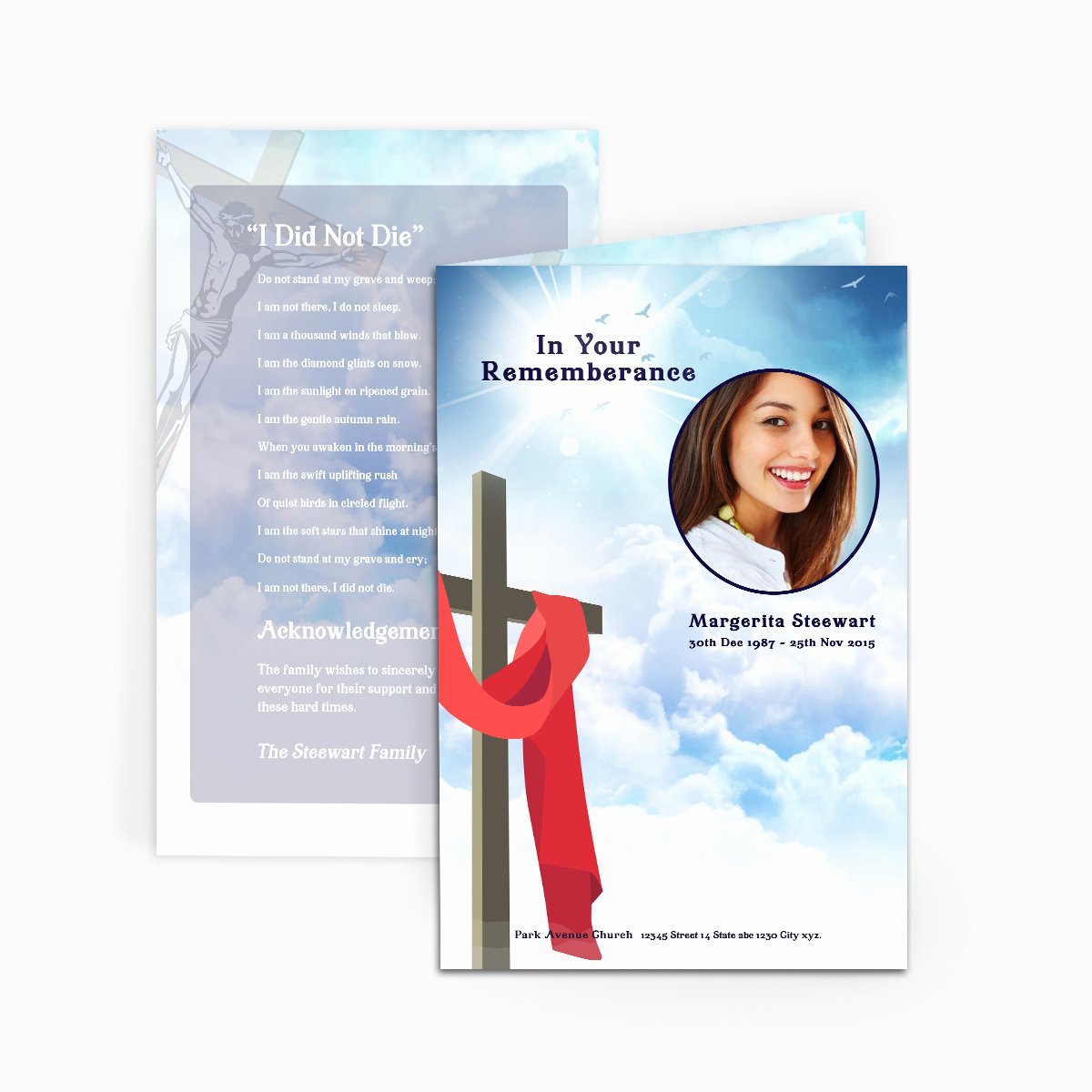 Memorial Card Template Microsoft Word Inspirational Cross In Clouds Funeral Card Funeral Pamphlets