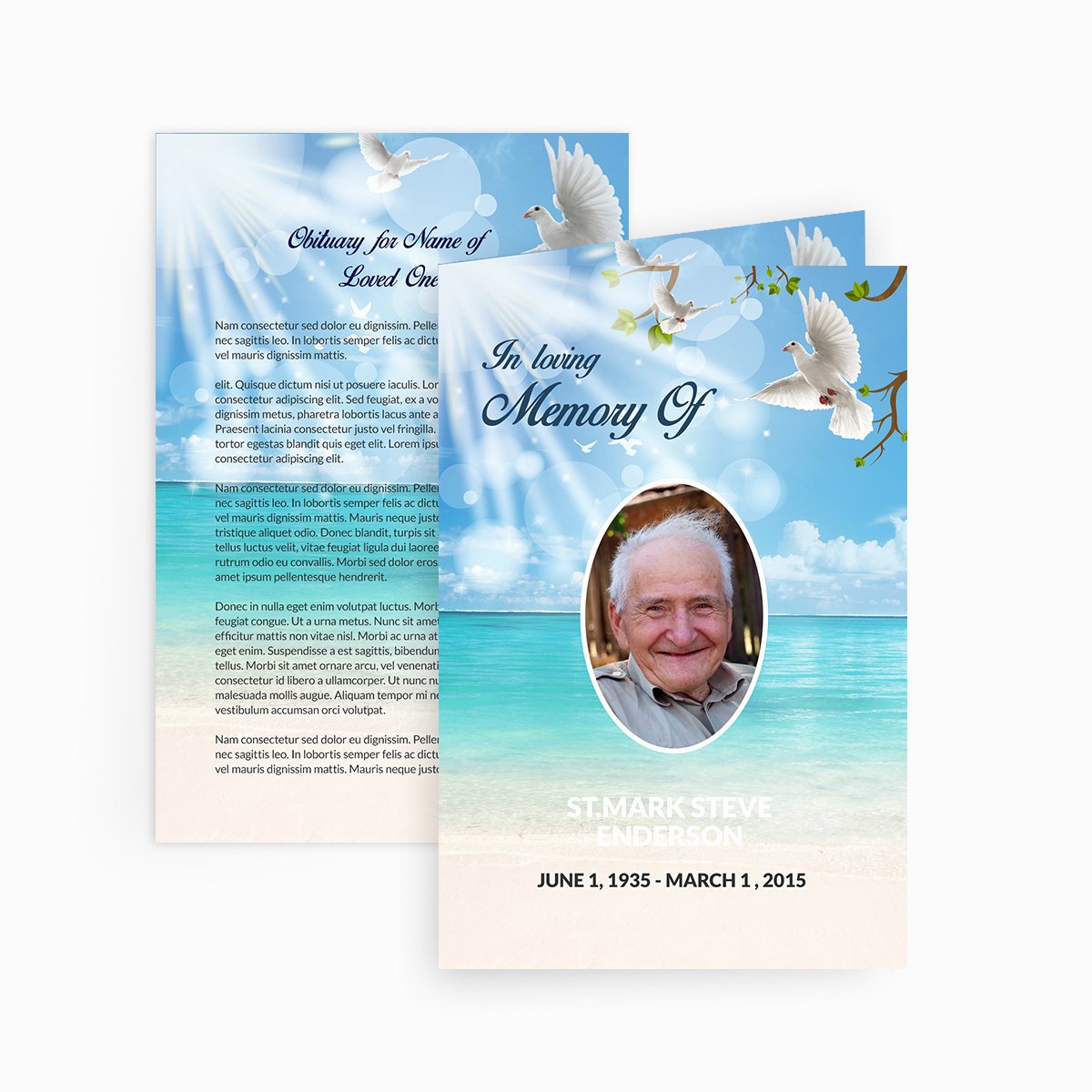 Memorial Card Template Microsoft Word Unique Dove Funeral Card Funeral Pamphlets