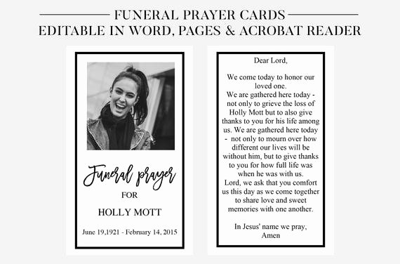 Memorial Cards for Funeral Template Free Awesome Funeral Prayer Cards Printable Funeral Cards Memorial