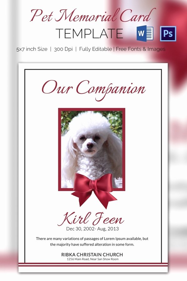 Memorial Cards for Funeral Template Free Unique Pet Memorial Card 5 Word Psd format Download