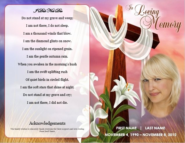 Memorial Cards Template Beautiful Floral Cross Funeral Pamphlets