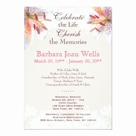 Memorial Service Announcement Template Elegant Tiger Lily Memorial Service Funeral Announcement