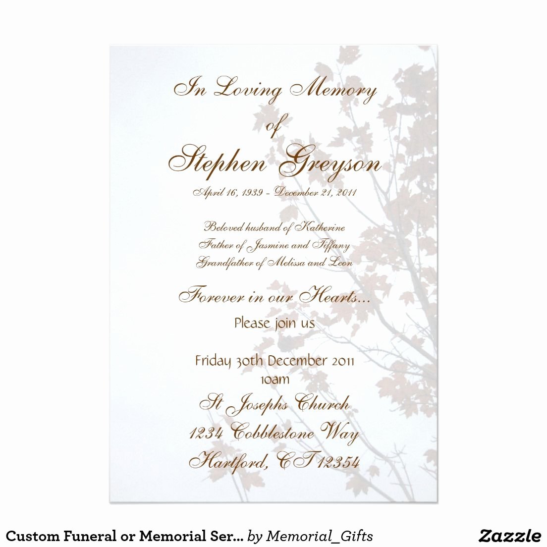 Memorial Service Invitations Templates Best Of Custom Funeral or Memorial Service Announcement 5&quot; X 7