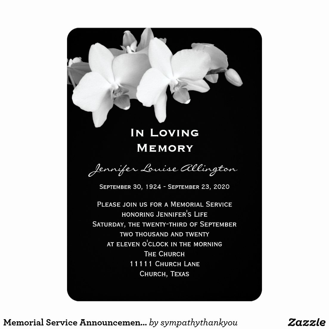 Memorial Service Invitations Templates Inspirational Memorial Service Announcement orchids 5&quot; X 7&quot; Invitation